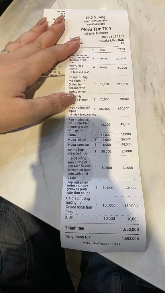 Hoá đơn Phố Nướng