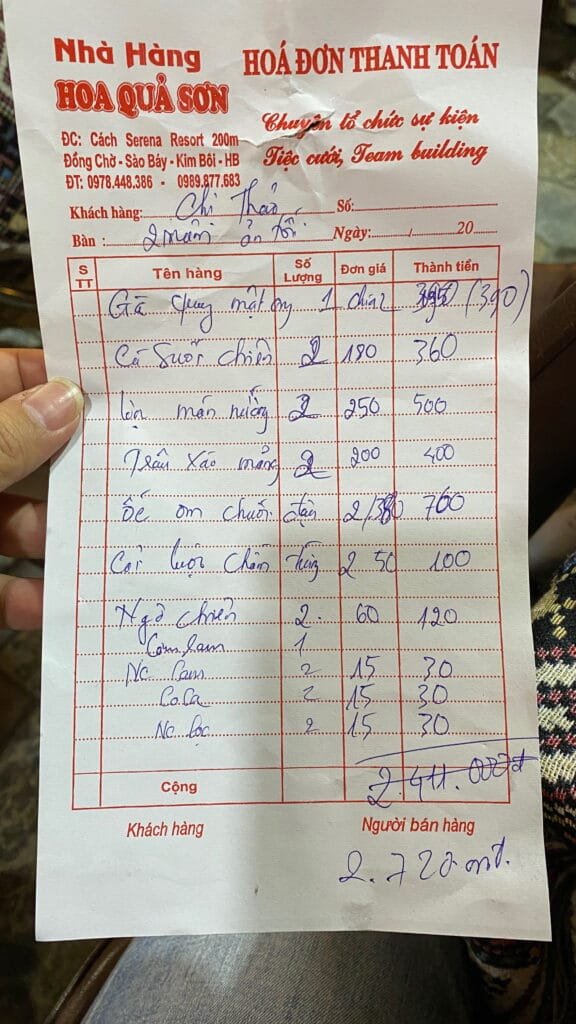 Hoá đơn nhà hàng Hoa Quả Sơn 2