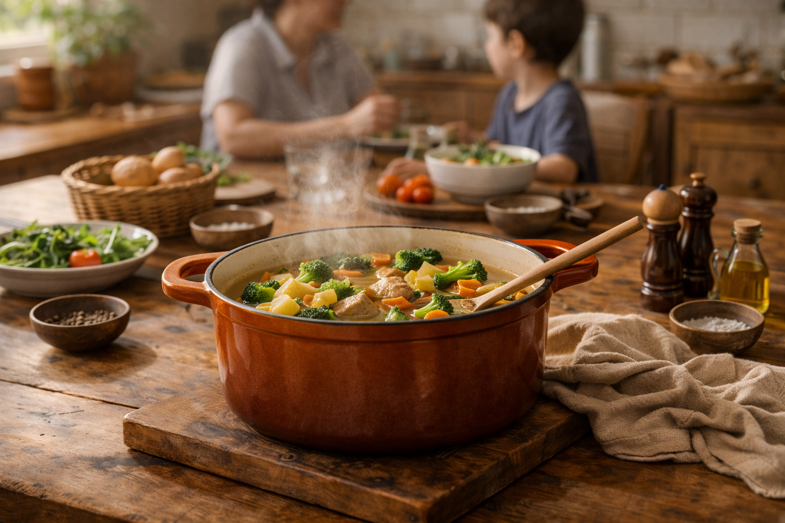 Nồi gang tráng men an toàn cho sức khỏe trong bữa ăn gia đình