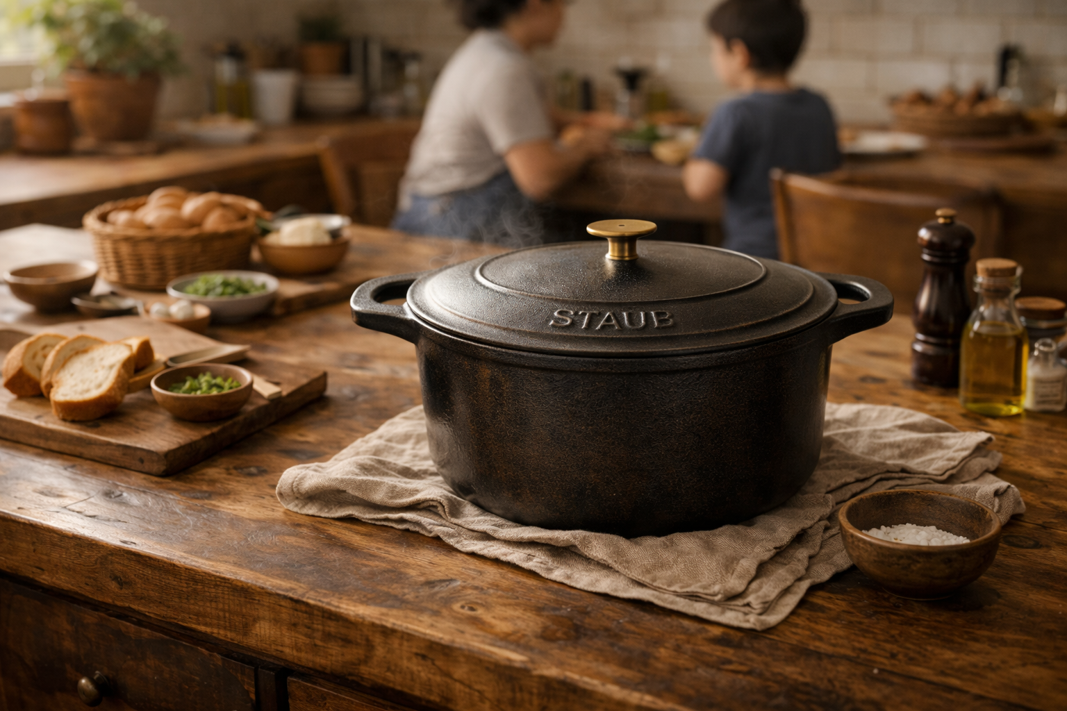 Nồi gang Staub sử dụng lâu dài trong căn bếp gia đình