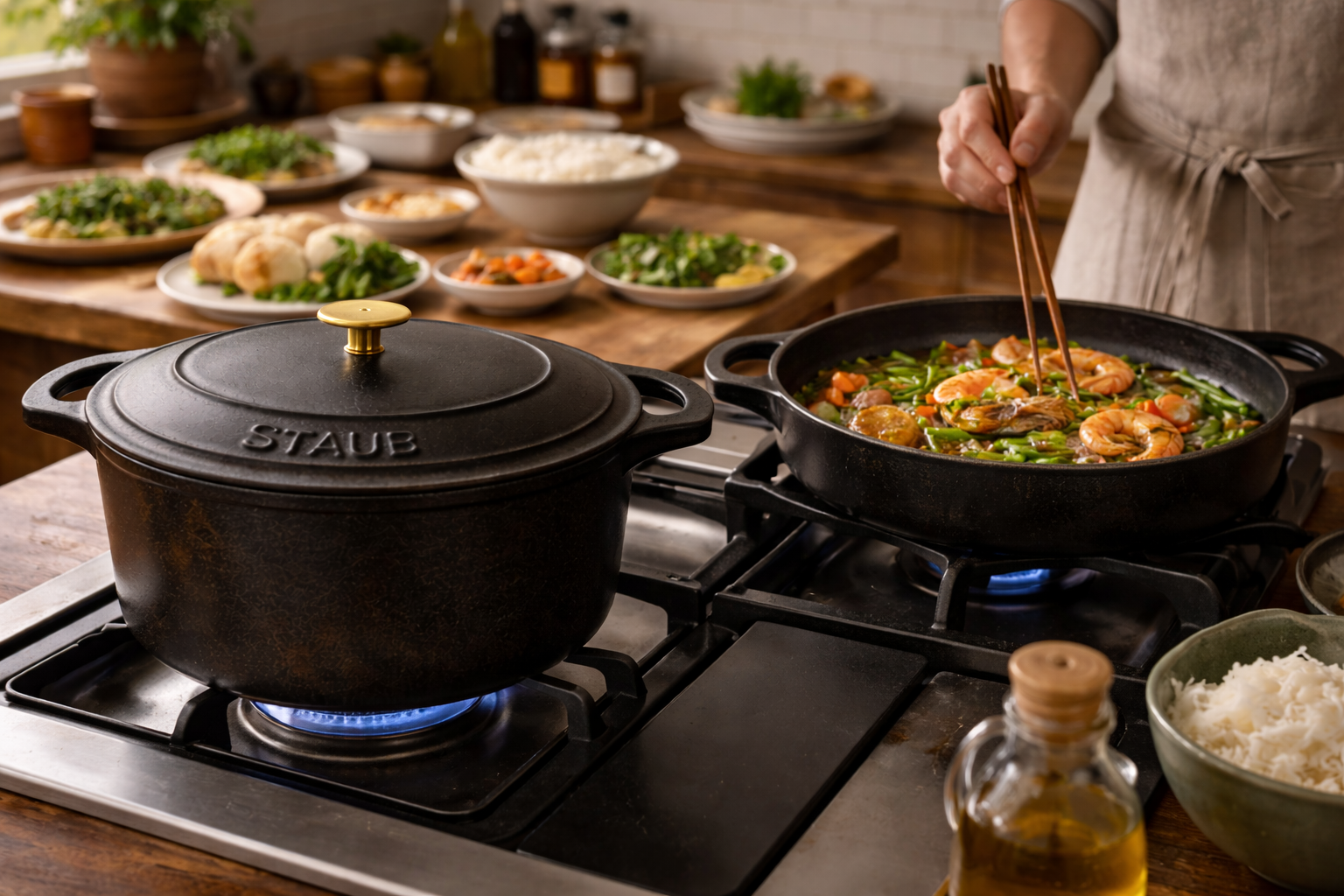 Combo nồi gang Staub phù hợp cho gia đình Việt nấu ăn hàng ngày